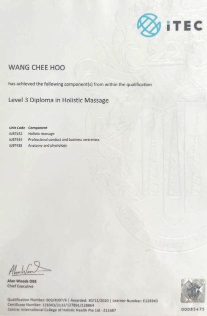 holistic massage cert ITEC